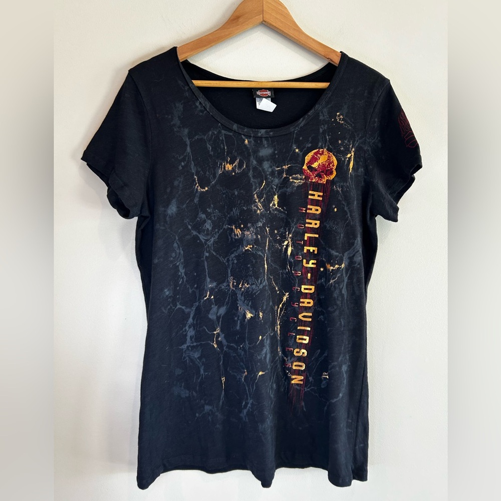 Harley-Davidson Black and Orange Graphic Cap Sleeve Tee. New Condition! Sz. XL